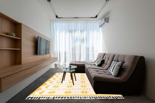 Unique Loom Mesa Collection Area Rug - Maricopa (8' x 10' Rectangle, Yellow and White) in Grey Living Room with Brown Couch