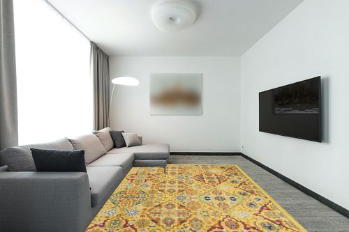 Nourison Allur Persian Yellow Multicolor 7'10" x 9'10" Area -Rug, Easy -Cleaning, Non Shedding, Bed Room, Living Room, Dining Room, Kitchen (8x10) in Modern Living Room with Grey Couch