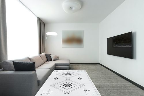 Lahome Washable Aztec 5x7 Bedroom Rug in Modern Living Room with Grey Couch