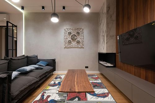 6'x9' | Washable Spiderman Area Rugs | Marvel Rug Collection | Stain-Resistant ... in Dark Wood Living Room with Black Couch