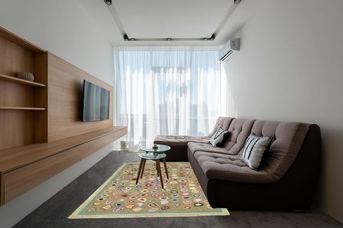 Dash and Albert Cat's Paw Sage Hand Micro Hooked Wool Rug, 6 X 9 Feet, Green Geometric Pattern in Grey Living Room with Brown Couch