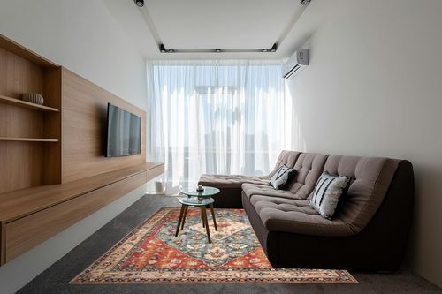 Lahome Boho Tribal Area Rug - 8x10 Large Living Room Area Rug for Bedroom Aesthetic, Washable Playroom Mat Vintage Soft Nursery Accent Carpet for Dining Family Room Foyer Apartment Den,Rust in Grey Living Room with Brown Couch