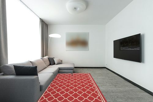SAFAVIEH Courtyard Collection 5'3" x 7'7" Red/Bone CY6918 Trellis Indoor/ Outdoor Splashproof Easy Scrubbing Patio Backyard Mudroom Area Rug in Modern Living Room with Grey Couch