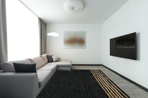 GRUHUM Jute Area Rugs 8x10ft- Natural Fibre Black Rectangular Leather Handwoven Boho Farmhouse Soft Braided Rustic Vintage Rugs for Indoor Outdoor Livingroom Bedroom Kitchen Hallways Enterways in Modern Living Room with Grey Couch