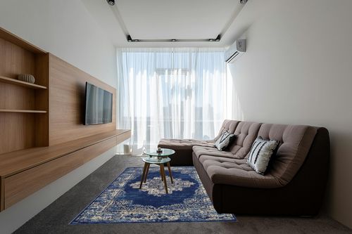 Nourison Grafix Persian Navy Blue 6' x 9' Area -Rug, Easy -Cleaning, Non Shedding, Bed Room, Living Room, Dining Room, Kitchen (6x9) in Grey Living Room with Brown Couch