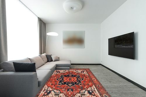 VK VK·LIVING Machine Washable Rug 6' x 9' Vintage Design Machine Washable Area Rugs with Non-Slip Backing for Living Room, Bedroom, Home Decor Area Rug, Red in Modern Living Room with Grey Couch
