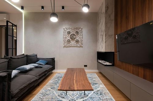 Luxe Weavers Distressed Cream 6x9 Area Rug, Modern, Stain Resistant Carpet, Indoor Oriental Rug in Dark Wood Living Room with Black Couch