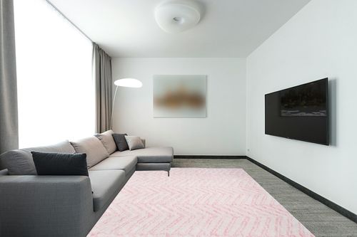 nuLOOM Rosanne Transitional Striped Area Rug, 8x10, Pink in Modern Living Room with Grey Couch