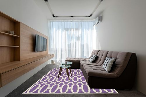 SAFAVIEH Newport Collection Area Rug - 7'9" x 9'9", Purple & White, Handmade Cotton, Ideal for High Traffic Areas in Living Room, Bedroom (NPT434B) in Grey Living Room with Brown Couch