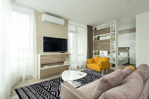 SAFAVIEH Tulum Collection Area Rug - 8' x 10', Black & Ivory, Moroccan Boho Distressed Design, Non-Shedding & Easy Care, Ideal for High Traffic Areas in Living Room, Bedroom (TUL267Z) in Light Modern Living Room with TV