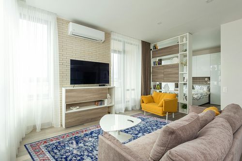 FairOnly Washable Rug 8x10 for Living Room Farmhouse Vintage Boho Persian Floral Area Rug for Bedroom Dinning Room Office Non-Shedding Indoor Rug Home Decor, Blue in Light Modern Living Room with TV