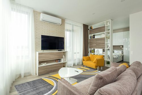 GLORY RUGS Area Rug Modern Soft Hand Carved Contemporary Floor Carpet with Premium Fluffy Texture for Indoor Living Dining Room and Bedroom Area (8x10, Yellow) in Light Modern Living Room with TV