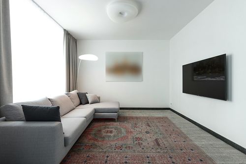 SAFAVIEH Samarkand Collection 8' x 10' Ivory / Rust SRK165A Hand-Knotted Traditional Oriental Premium Wool Area Rug in Modern Living Room with Grey Couch