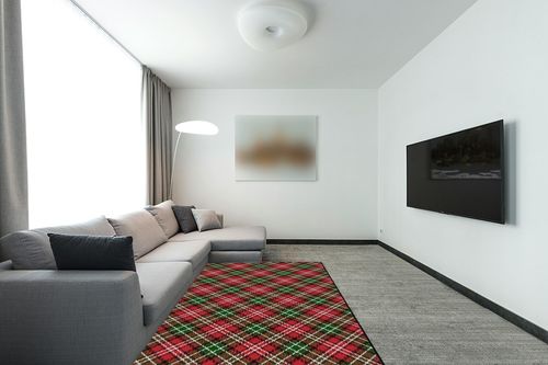 Brumlow MILLS Christmas Plaid Washable Festive Print Holiday Area Rug for Living or Dining Room, Bedroom Carpet and Kitchen Rug, 5'x8', Multicolor in Modern Living Room with Grey Couch