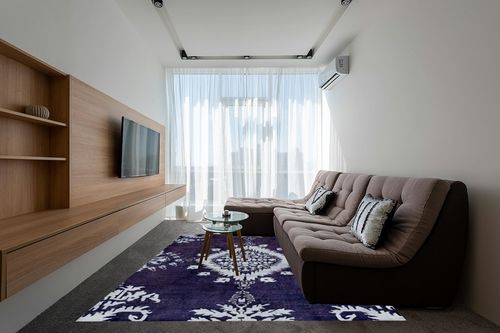SAFAVIEH Stone Wash Collection 8' x 10' Deep Purple STW235K Hand-Knotted Medallion Premium Wool & Viscose Area Rug in Grey Living Room with Brown Couch