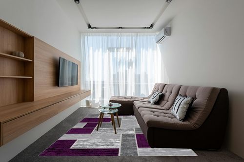 L'Baiet Verena Geometric Area Rug Purple Grey 8' x 10' Large Area Rugs Carpet for Living Room, Bedroom, Dining Table, Office, Hallway, Foyer | Neutral Colorful Modern Abstract Home Decor in Grey Living Room with Brown Couch