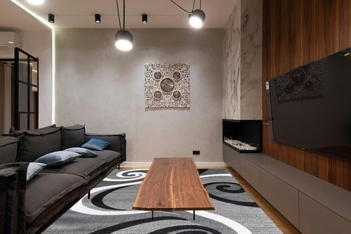GLORY RUGS Black Area Rug 8x10 Gray Modern Carpet Bedroom Living Room Contemporary Dining Accent Sevilla Collection 4817A (Grey Black) in Dark Wood Living Room with Black Couch