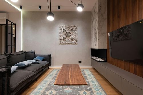 Nourison Tranquil Persian Grey/Pink 6' x 9' Area -Rug, Easy -Cleaning, Non Shedding, Bed Room, Living Room, Dining Room, Kitchen (6x9) in Dark Wood Living Room with Black Couch
