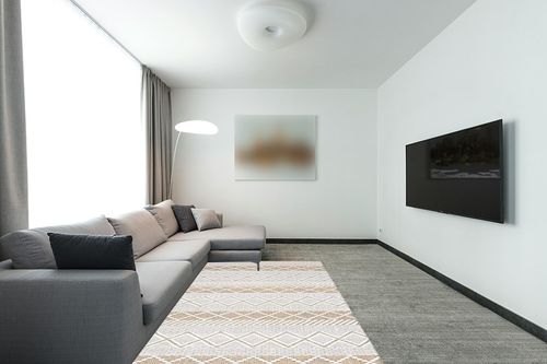 SAFAVIEH Natura Collection Area Rug - 5' x 8', Ivory & Yellow, Handmade Wool, Ideal for High Traffic Areas in Living Room, Bedroom (NAT854C) in Modern Living Room with Grey Couch