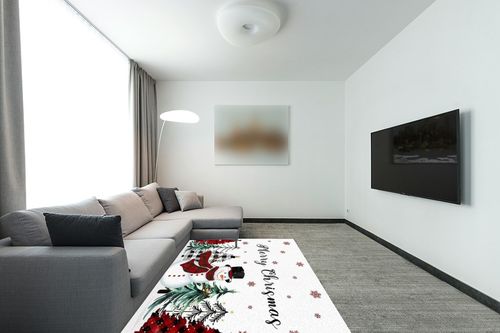 Christmas Snowman Area Rug for Living Room, Rectangular Indoor Carpet - 5' x 8', Winter Snowflake Xmas Tree Plaid Non-Skid Bathroom Mat Kitchen Runner Rugs for Bedroom in Modern Living Room with Grey Couch