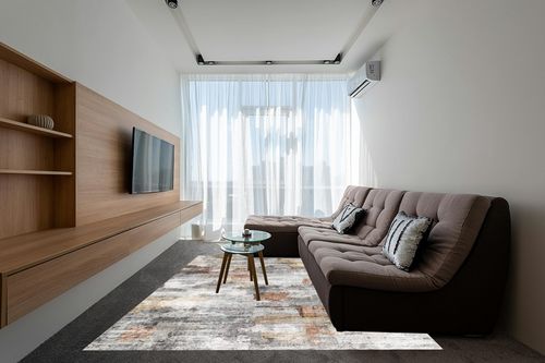 vivorug Washable Rug, Ultra Soft Area Rug 8x10, Non Slip Abstract Rug Foldable, Stain Resistant Rugs for Living Room Bedroom, Modern Fuzzy Rug (Gray/Rust, 8'x10') in Grey Living Room with Brown Couch