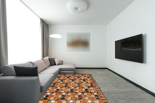 SAFAVIEH Aspen Collection Area Rug - 5' x 8', Light Yellow & Orange, Handmade Boho Wool, Ideal for High Traffic Areas in Living Room, Bedroom (APN128D) in Modern Living Room with Grey Couch