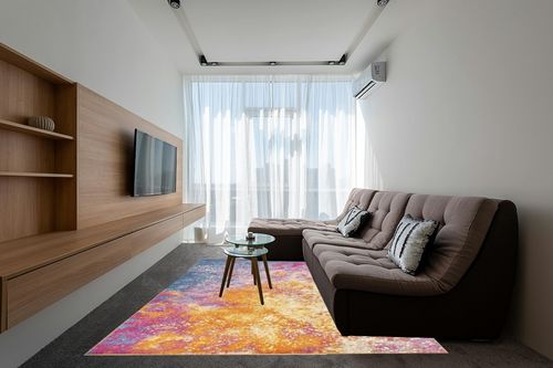 Nourison Passion Bohemian Abstract Sunburst Area Rug, (8' x 10') in Grey Living Room with Brown Couch