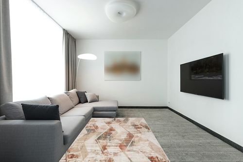 Nourison Thalia THL01 Cream Multicolor Area Rug 5'3" x 7'3" Rectangle in Modern Living Room with Grey Couch