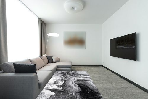 nuLOOM Remona Modern Abstract Area Rug, 5x8, Grey in Modern Living Room with Grey Couch