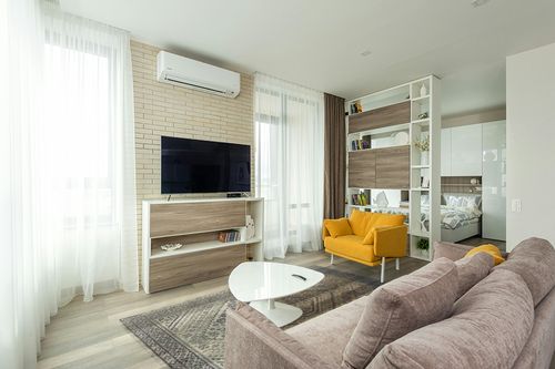 JONATHAN Y MDP501C-5 Boho Cottage Medallion 5 ft. x 8 ft. Area Rug, Bohemian, Vintage, Southwestern, Casual, Transitional, Office, Living Room, Family Room, Dining Room, Bedroom, Blue/White in Light Modern Living Room with TV