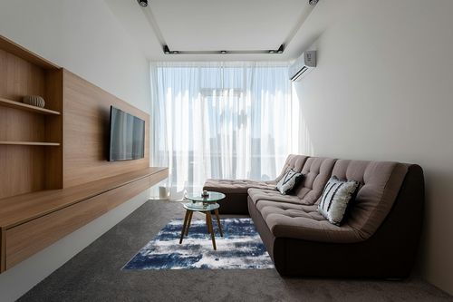 Area Rug Living Room Rugs: 5x7 Large Soft Bedroom Carpet Non Shedding Washable Abstract Modern Throw Accent Rug for Dining Room Home Office Kitchen Under Table Floor - Blue in Grey Living Room with Brown Couch