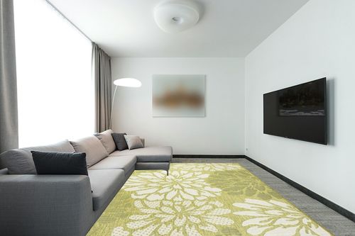 Eyely BMS110H-9 Santa Monica Zinnia Modern Floral Textured Weave Indoor/Outdoor Area Rug Coastal;Glam, Bedroom, Backyard, Patio, Easy-Cleaning, Non-Shedding, 9 X 12, Green/Cream in Modern Living Room with Grey Couch