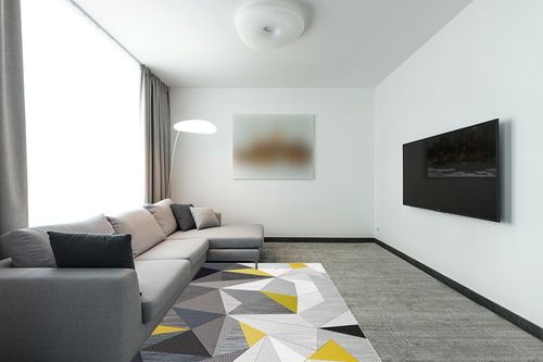 Scceatti Area Rug Rugs 6.5x4.5 Feet Washable Plush Non Slip Classroom Rug Rugs Large AbstractKitchen Rug Living Room Carpet Geometrically for Bedroom Bedside Carpet Floor Mat for Bedroom Living Room in Modern Living Room with Grey Couch