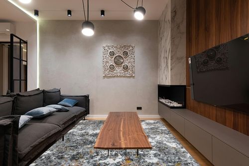 Area Rug 9x12 Living Room: Large Washable Rug with Anti-Slip Backing Non-Shedding Stain-Resistant Soft Abstract Carpet for Bedroom Dining Room Nursery Home Office (Gray/Multi) in Dark Wood Living Room with Black Couch