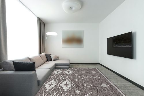 SAFAVIEH Kilim Collection Area Rug - 8' x 10', Brown & Ivory, Handmade Moroccan Boho Rustic Cotton, Ideal for High Traffic Areas in Living Room, Bedroom (KLM851T) in Modern Living Room with Grey Couch