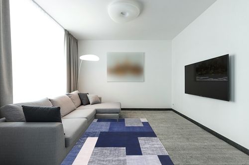 RUGSREAL Contemporary Area Rug in Modern Living Room with Grey Couch