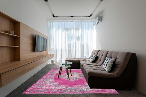 Nourison Passion Fuchsia 8' x 10' Area -Rug, Boho, Traditional, Easy -Cleaning, Non Shedding, Bed Room, Living Room, Hallway (8x10) in Grey Living Room with Brown Couch