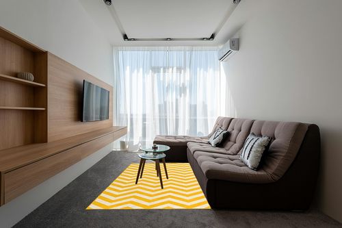 Unique Loom Outdoor Coastal Collection Area Rug - Dalgalar (5' 3" x 8' Rectangle, Yellow/ Ivory) in Grey Living Room with Brown Couch