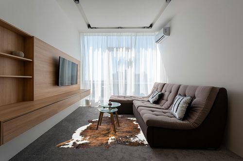 HIDES BAZAAR Brown Brindle Cowhide Rug, Premium Quality Genuine Leather Cow Hide, Brown, Black and White Area Rug (6x8 ft) in Grey Living Room with Brown Couch