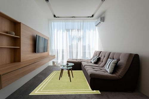 Nourison Essentials Indoor/Outdoor Green Ivory 6' x 9' Area -Rug, Easy -Cleaning, Non Shedding, Bed Room, Living Room, Dining Room, Backyard, Deck, Patio (6x9) in Grey Living Room with Brown Couch