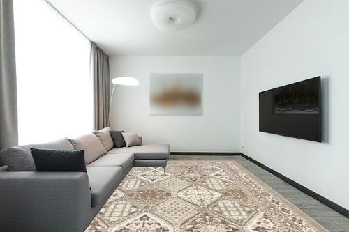nuLOOM Becca Traditional Tiled Area Rug, 9x12, Grey in Modern Living Room with Grey Couch