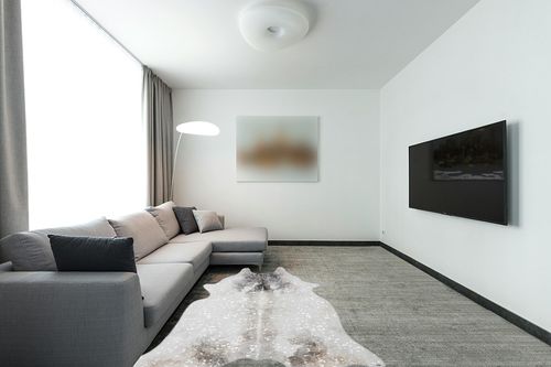 Loloi II Odessa Collection ODE-02 Silver/Grey 5' x 6'-6" Area Rug in Modern Living Room with Grey Couch