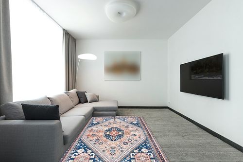 nuLOOM Nevaeh Machine Washable Bohemian Medallion Area Rug in Modern Living Room with Grey Couch