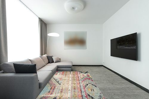 ‎Multi ‎Shabby Chic  ‎Living Room, Bedroom, Playroom, Dining Room, Nursery Room ‎Area Rug in Modern Living Room with Grey Couch