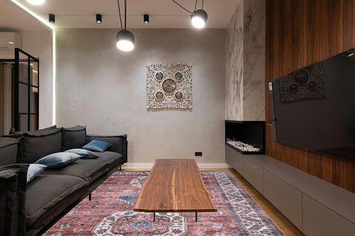 ROYHOME 9x12 Large Area Rug Bedroom Rug Oriental Indoor Rug Boho Vintage Tribal Area Rugs Washable Non Slip Area Rug Distressed Carpet for Bedroom Kitchen Home Office, Pink 9' x 12' in Dark Wood Living Room with Black Couch