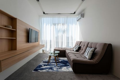 LUXE WEAVERS Marble Collection Blue Area Rug 5x7 Modern Abstract Clouds Swirl Bohemian Living Room Carpet in Grey Living Room with Brown Couch