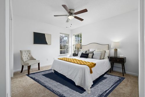 CAMILSON Navy Blue Area Rug 7'10" x 10', Easy-Cleaning Non-Shedding, Bordered for Living Room, Bedroom, Dining Room Navy Blue/Cream Indoor Area Rugs (8x10) in White and Yellow Modern Bedroom