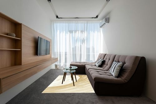 Eroyat Modern Indoor Slim Area Rug,5x7 Feet Large Living Room Bedroom Rug,Light Luxury Entryway Kitchen Rug,Non-Slip Non-Shedding Low Pile Easy Clean Home Decor,Brown-White in Grey Living Room with Brown Couch