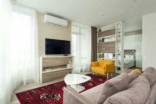 SAFAVIEH Vintage Hamadan Collection Area Rug - 8' x 10', Red & Multi, Oriental Traditional Persian Design, Non-Shedding & Easy Care, Ideal for High Traffic Areas in Living Room, Bedroom (VTH212A) in Light Modern Living Room with TV