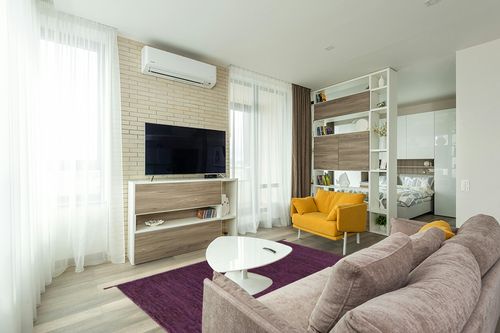 SAFAVIEH Montauk Collection Area Rug - 5' x 8', Purple & Black, Handmade Corner Tassel Flat Weave Cotton, Ideal for High Traffic Areas in Living Room, Bedroom (MTK150R) in Light Modern Living Room with TV